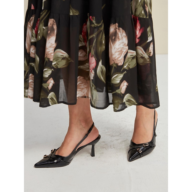 Elegant Women's Black Pointed Toe Slingback Heels with Buckle Detail for Formal Events and Evening Wear4