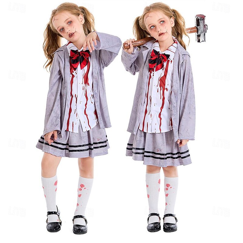 Zombie Student Halloween Cosplay Costume Party Costume Masquerade Outfits Cosplay Kid's Girls' Carnival Masquerade Mardi Gras Performance Party Halloween Easy Halloween Costumes Dress Up