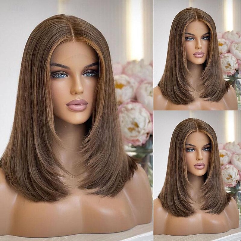 Remy Human Hair 13x4 Lace Front Wig Short Bob Brazilian Hair Silky Straight Auburn Wig 130% 150% Density with Baby Hair Natural Hairline 100% Virgin Pre-Plucked For Women Short Human Hair Lace Wig