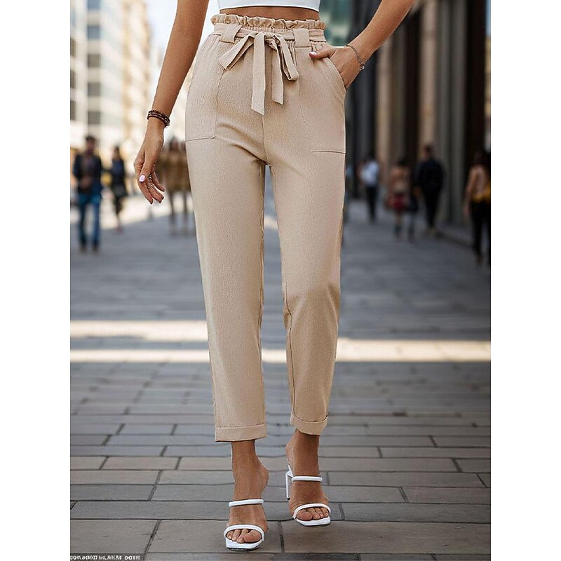Women's Pants Trousers Fashion Ankle-Length Plain Side Pockets Breathability Comfortable Micro-elastic Casual Daily Navy Blue Green Khaki Gray Spring & Summer Regular Fit3