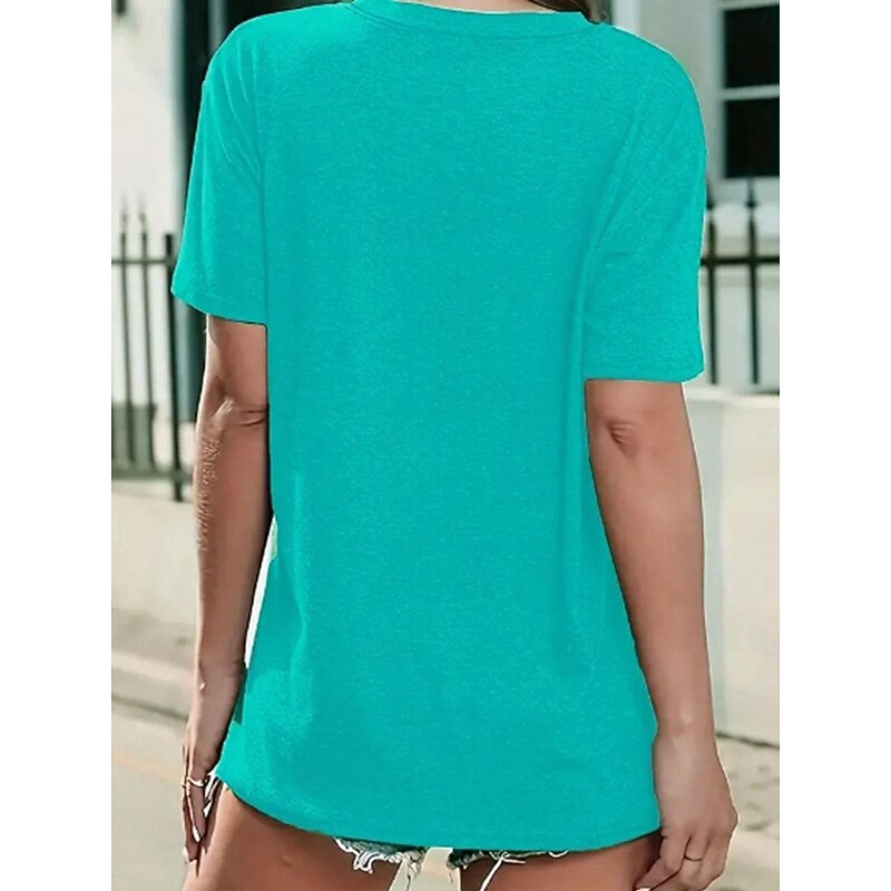 Women's 100% Cotton T Shirt Basic Dog Letter Print Short Sleeve Regular Tops Crew Neck Daily Green Summer2