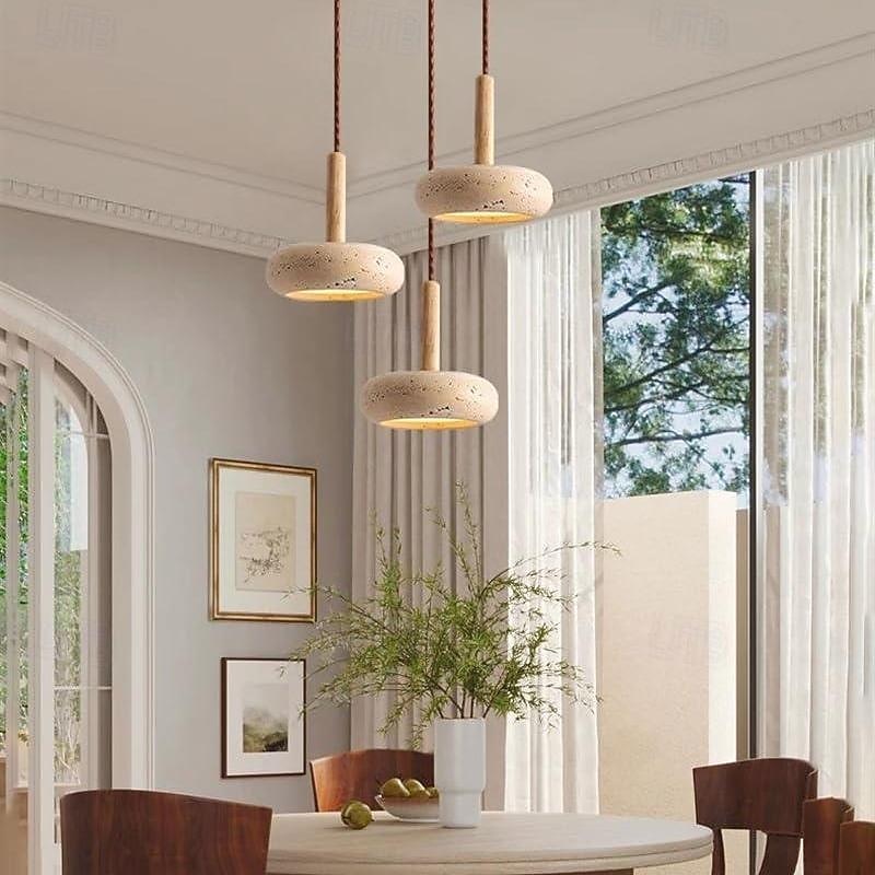 LED Pendant Light Stone Wabisabi 3 Light Color Pendant Lantern Design Pendant Light Wood Geometrical Vintage Living Room Bedroom Dining Room 110-240V