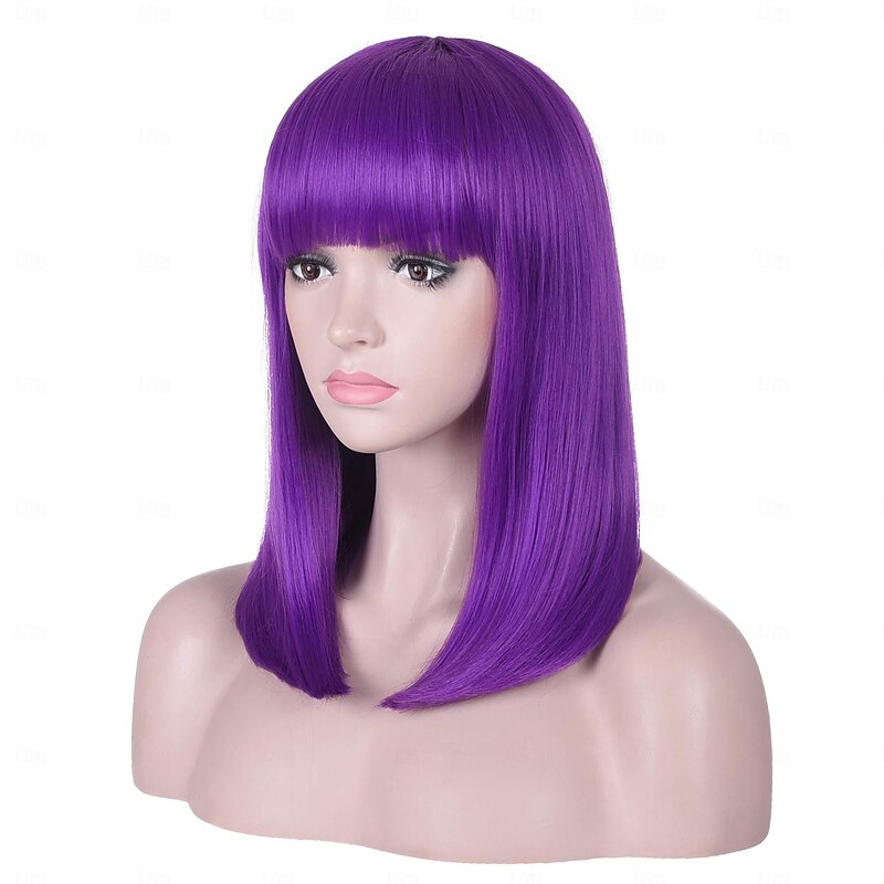 Inside Out 2  Short Straight Purple Bob Wig with Bangs Natural Heat Resistant Synthetic Hair for Women Ennui Costume Wigs 15 Inch Halloween Wigs2