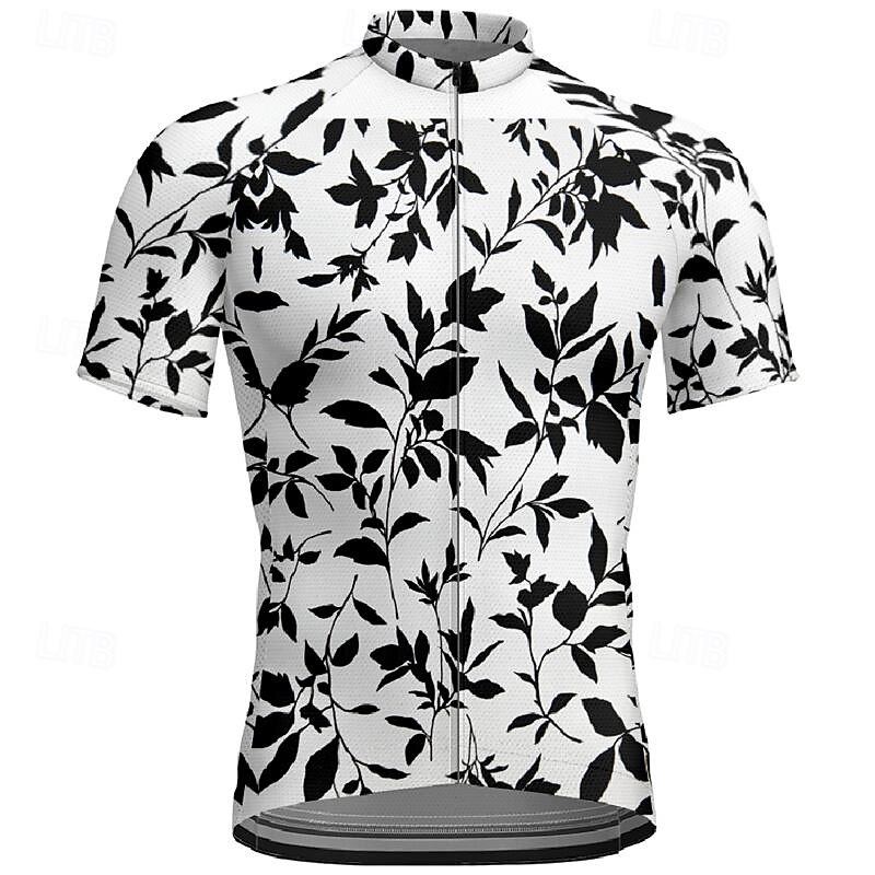 Men's Cycling Jersey Flower Argyle Short Sleeve Bike Tee Tshirt Jersey Top with 3 Rear Pockets Mountain Bike MTB Quick Dry Breathable Sports Black White Clothing Apparel4
