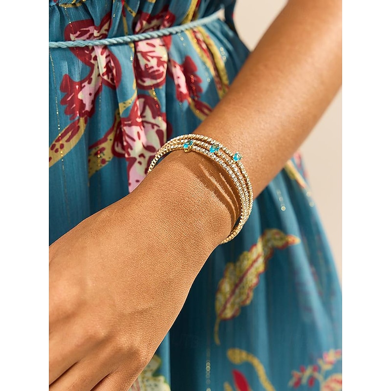 Women's Gold-Plated Copper Bracelet with Blue Zircon - Elegant Jewelry for Formal and Casual Occasions2