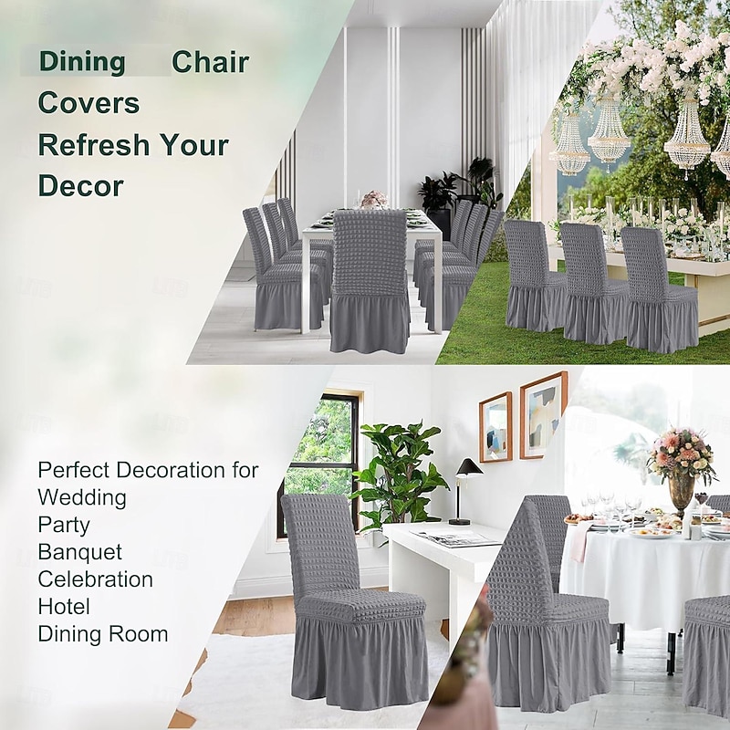 Dining Chair Covers  Universal Stretch Dining Room Chair Covers with Skirt, Removable Parsons Chair Slipcover for Kitchen Wedding Party Banquet4