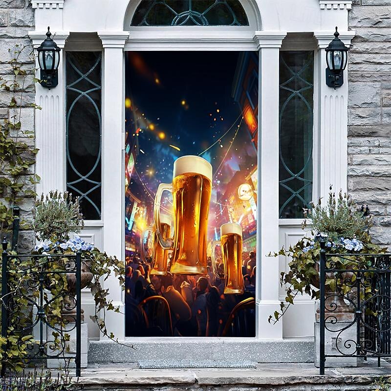 Beer Door Covers Door Tapestry Door Curtain Decoration Backdrop Door Banner for Front Door Farmhouse Holiday Party Decor Supplies4