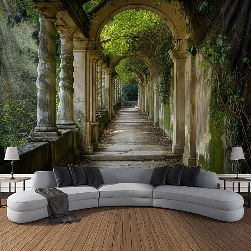 Cloister Forest Landscape Hanging Tapestry Wall Art Large Tapestry Mural Decor Photograph Backdrop Blanket Curtain Home Bedroom Living Room Decoration