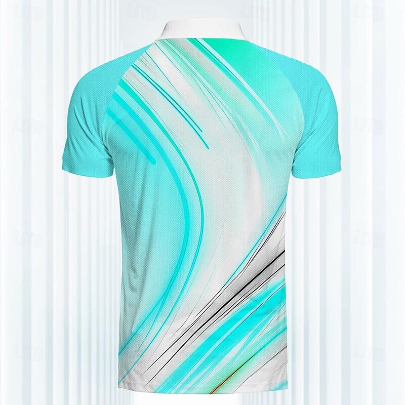 Men's Striped Sports Polo Shirts Golf Shirt Short Sleeve Polo Shirts Collared Shirts Casual Sportswear Vacation Wear 3D Print Buttons Spring & Summer Mint Green2