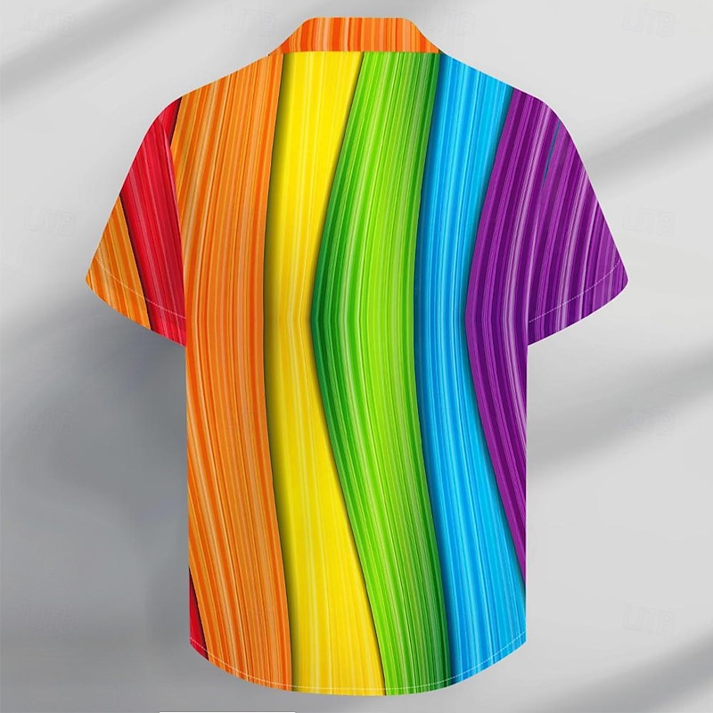 Men's Rainbow Shirt Button Up Shirt Short Sleeve Casual Vacation Daily Summer Turndown Collared Shirts Button Up 3D Print Rainbow2
