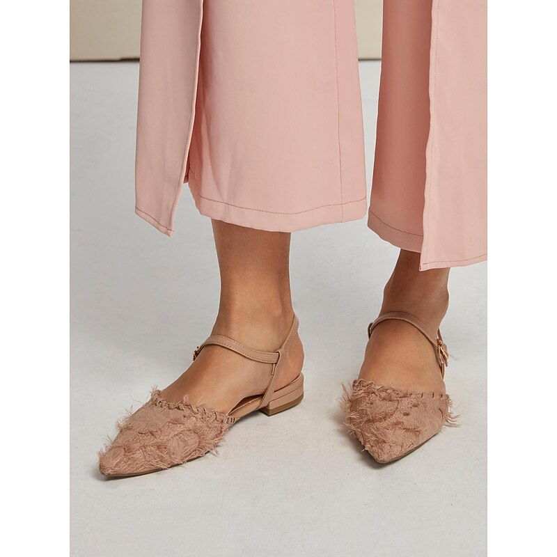 Women's Elegant Low-Heel Slingback Flats with Fringed Detail: Perfect for Business Casual or Everyday Elegance