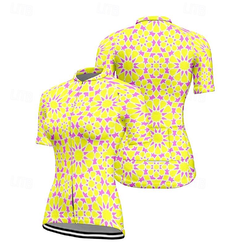 Women's Cycling Jersey Geometry Short Sleeve Bike Tee Tshirt Top with 3 Rear Pockets Mountain Bike MTB Road Bike Cycling Quick Dry Front Zipper Wicking Sports Yellow Clothing Apparel4