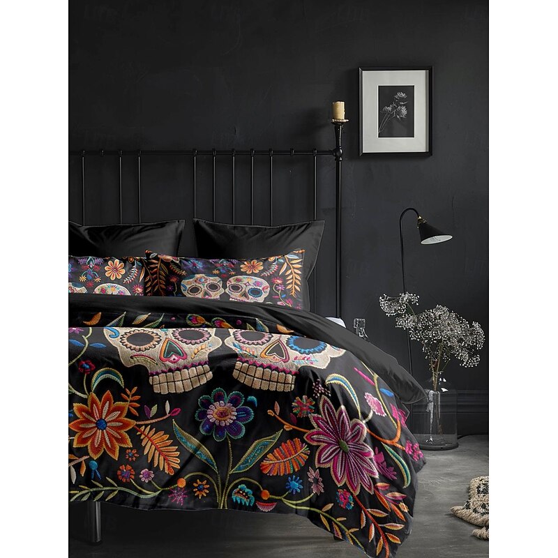 Halloween Floral Duvet Cover Set - Includes Duvet Cover and Pillowcases - Spooky and Festive Design - Soft and Comfortable Fabric - Perfect for Halloween Home Decor