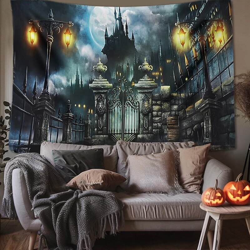 Halloween Decorations Tapestry Jack O Lantern Pumpkin Decor Wall Art Large Hanging Tapestry Mural Decor Photograph Backdrop Blanket Curtain Home Bedroom Living Room Skull Skeleton Bat Graveyard 14