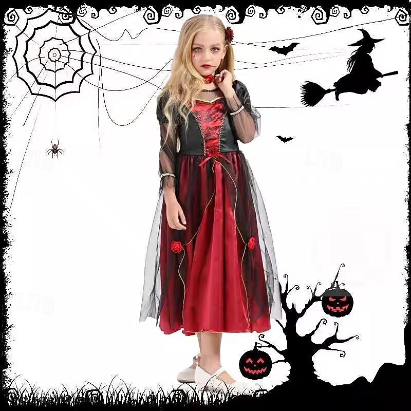 Vampire Halloween Dress Cosplay Costume Scary Costume Kid's Girls' Carnival Masquerade Performance Halloween Masquerade Easy Halloween Costumes Dress Up2