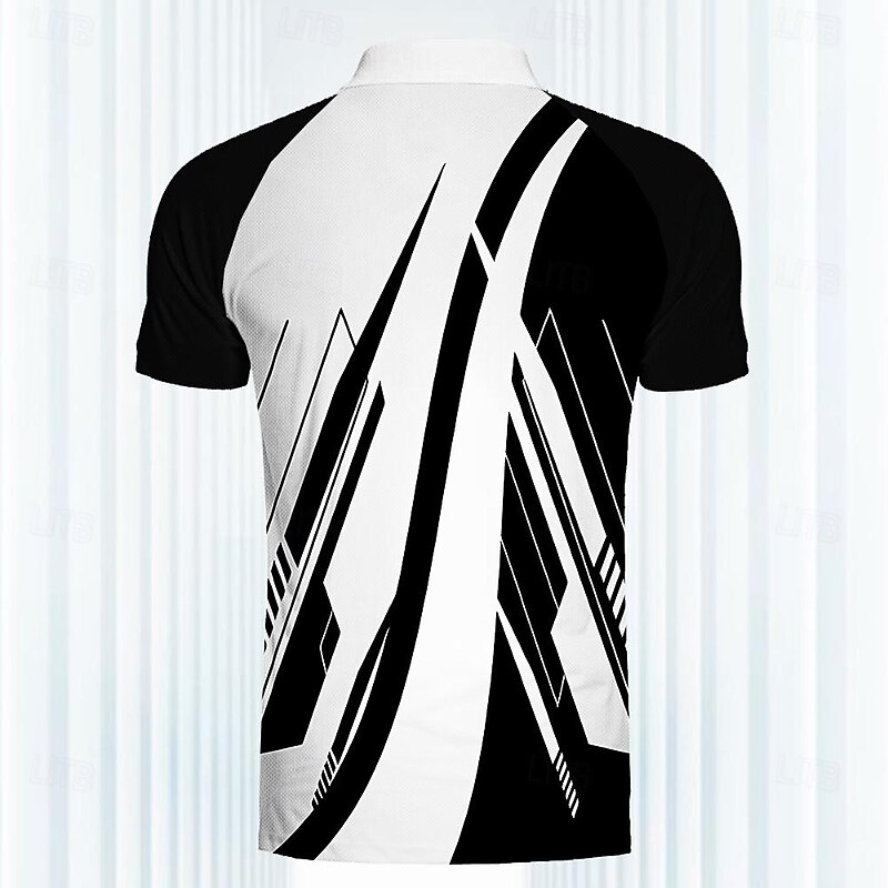 Men's Striped Sports Polo Shirts Golf Shirt Short Sleeve Polo Shirts Collared Shirts Casual Sportswear Vacation Wear 3D Print Buttons Summer Spring Black2