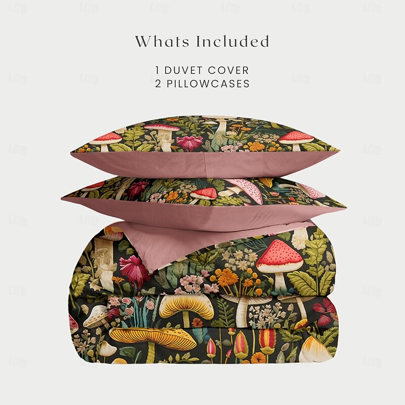 Mushroom Forest Mexican Folk Art Pattern Duvet Cover Set Comforter Set Soft 3-Piece Luxury Cotton Bedding Set Home Decor Gift2
