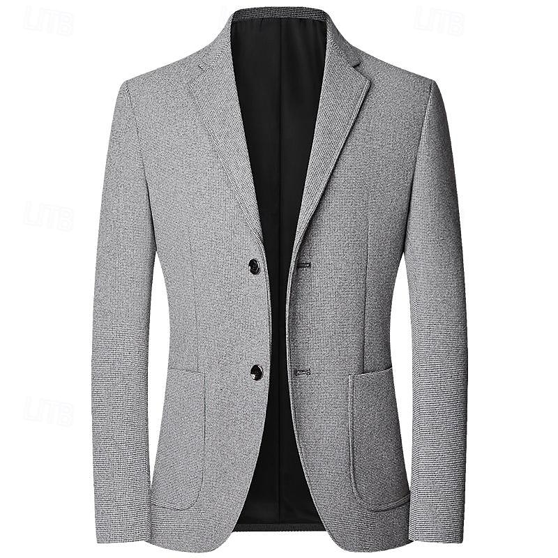 Men's Graduation Blazer Business Cocktail Party Wedding Party Fashion Casual Spring &  Fall Polyester Solid Color Pocket Buttons Comfortable Single Breasted Blazer Gray2