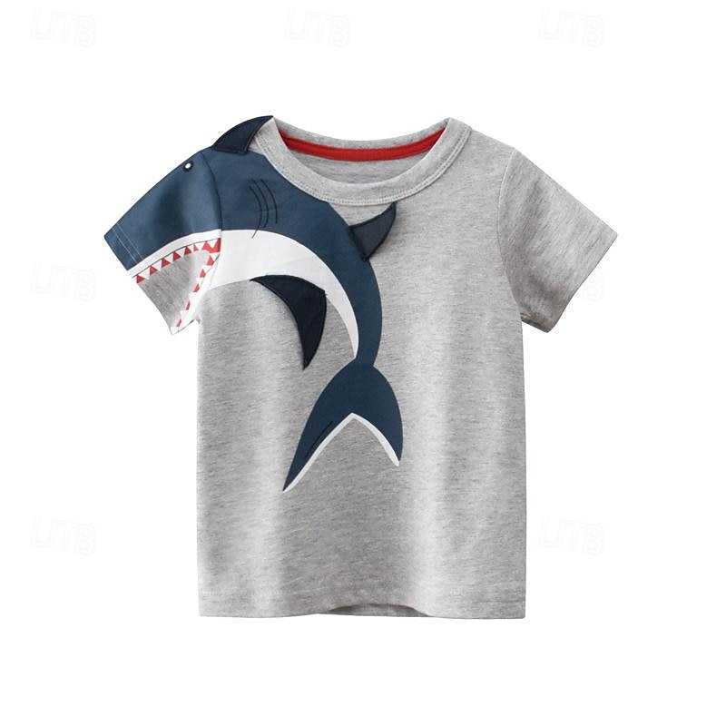 Kid's 3D Graphic Shark Tee Short Sleeve Summer Fashion Basic Kids 4-8Years Crew Neck Outdoor Casual Daily Regular Fit
