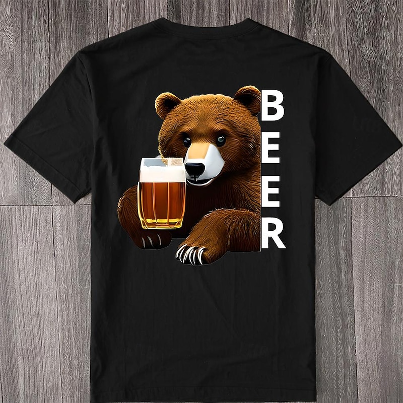 Men's Bear Oktoberfest Beer T Shirt Tee Top 100% Cotton Short Sleeve Graphic Shirt Black White Comfortable Tee Street Sports Outdoor Fashion Designer Clothing4