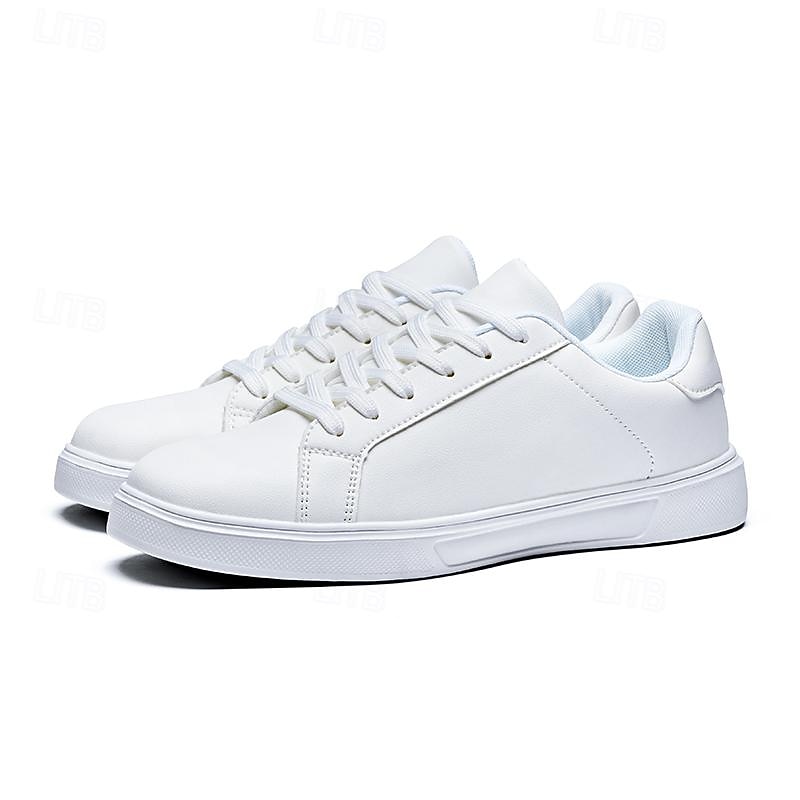 Men's White Casual Sneakers - Stylish and Comfortable Lace-Up Shoes for Everyday Wear2