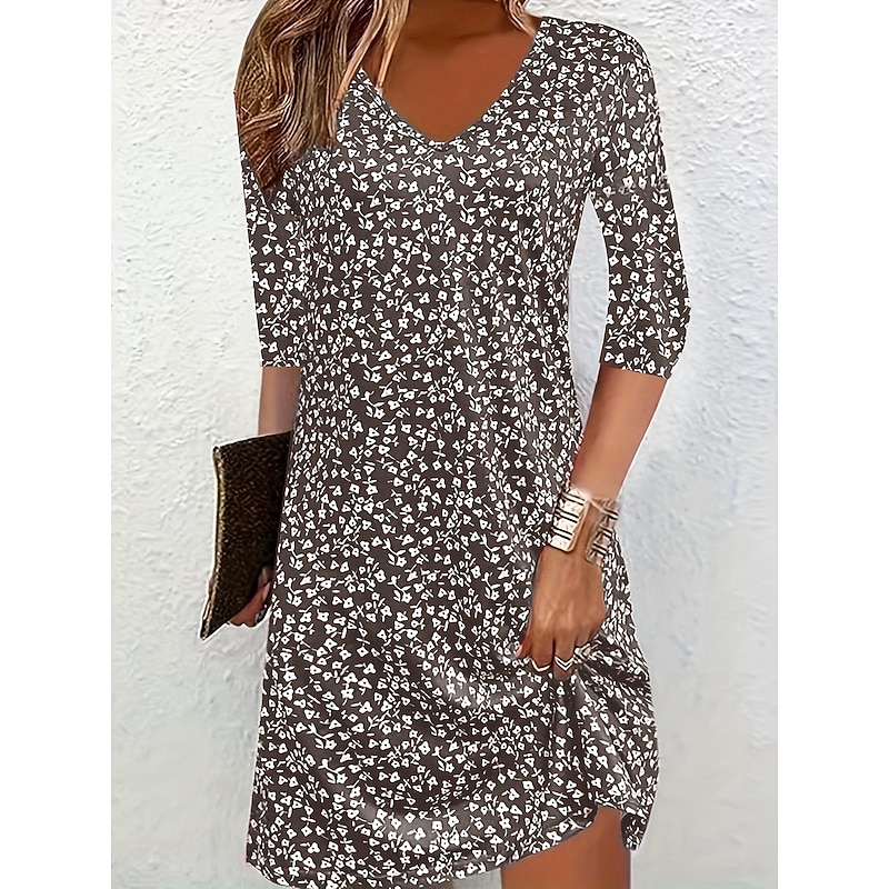 Women's Jumper Dress Graphic Ditsy Floral Print V Neck Midi Dress Elegant Bohemia Home Daily 3/4 Length Sleeve Summer Spring3