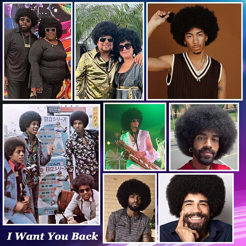 Mens Afro Wig for 70s Disco Rocker Party Black Afro Wig for Men and Women Unisex Adult Afro Wigs for Daily and Party Use (Black) Halloween Wigs2