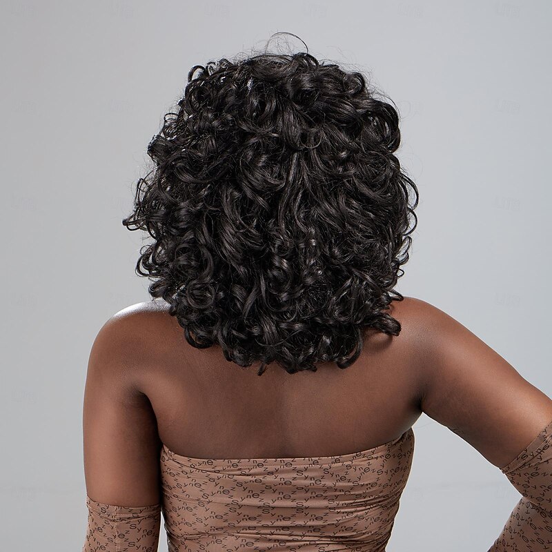 Synthetic Wig Uniforms Career Costumes Princess lc8075-1 Afro Deep Curly Layered Haircut Machine Made Wig 8 inch Dark Brown Synthetic Hair 8 inch Women's Cosplay Party Fashion Dark Brown2