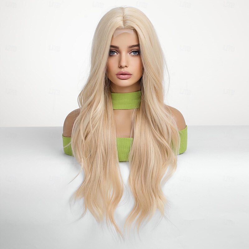 Synthetic Lace Wig Curly Style 28 inch Blonde Middle Part U Part Wig Women's Wig Light golden2