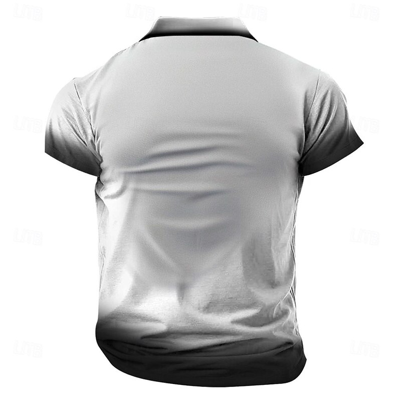 Day of the Dead Men's Skull Zip Polo Shirts Golf Shirt Short Sleeve Polo Shirts Collared Shirts Horror Streetwear Festival Wear Party Outfits 3D Print Quarter Zip Polo Summer Spring Gray2