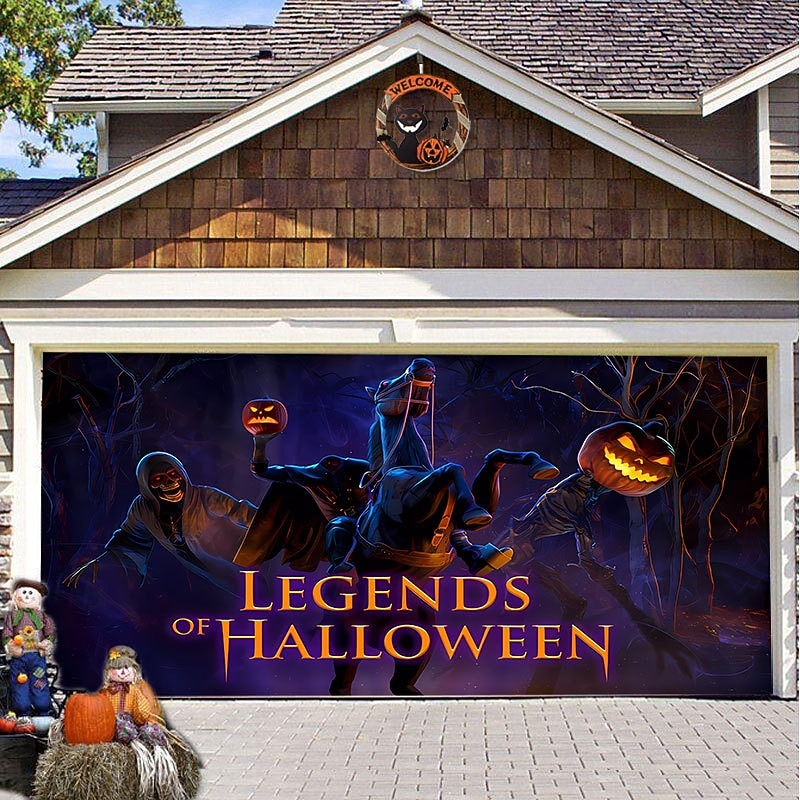 Halloween Door Decorations Halloween Garage Door Cover Pumpkins Jack O Lantern Outdoor Banner Ghost Bats Large Backdrop Decoration for Holiday Out door Decorations Door Home Wall Decorations 22