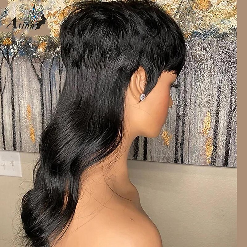 Human Hair Body Wave Dovetail Wig Short Pixie Cut Wigs Glueless Brazilian Human Hair Wigs For Women Black Full Machine Made Wig With Bangs4