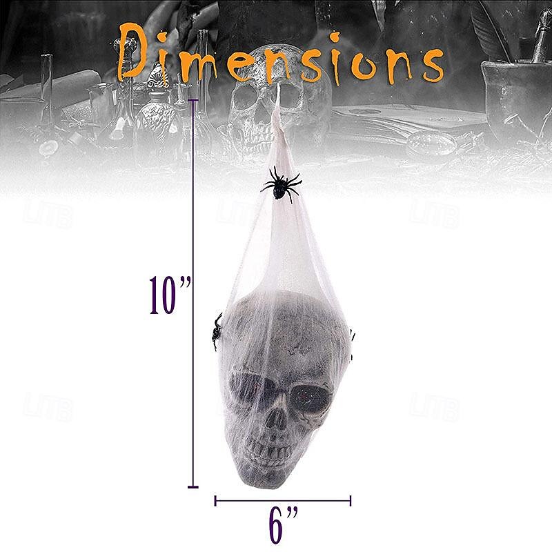 Halloween Scary LED Sound Activated Skull with Spider Web, Creepy Haunted House Props, Spooky Yard Outdoor Horror Decorations4