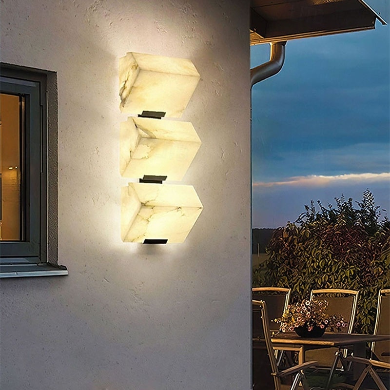 LED Indoor Wall Lights Warm White 16/33/50cm 1-Light Alabaster Staircase Nordic Style Stone Copper Wall Lamp for Living Room Bedroom 85-265V4