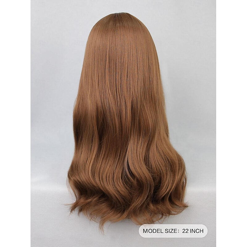 Synthetic Wig Bouncy Curl Neat Bang Wig 22 inch Light Brown Synthetic Hair Women's Light Brown4