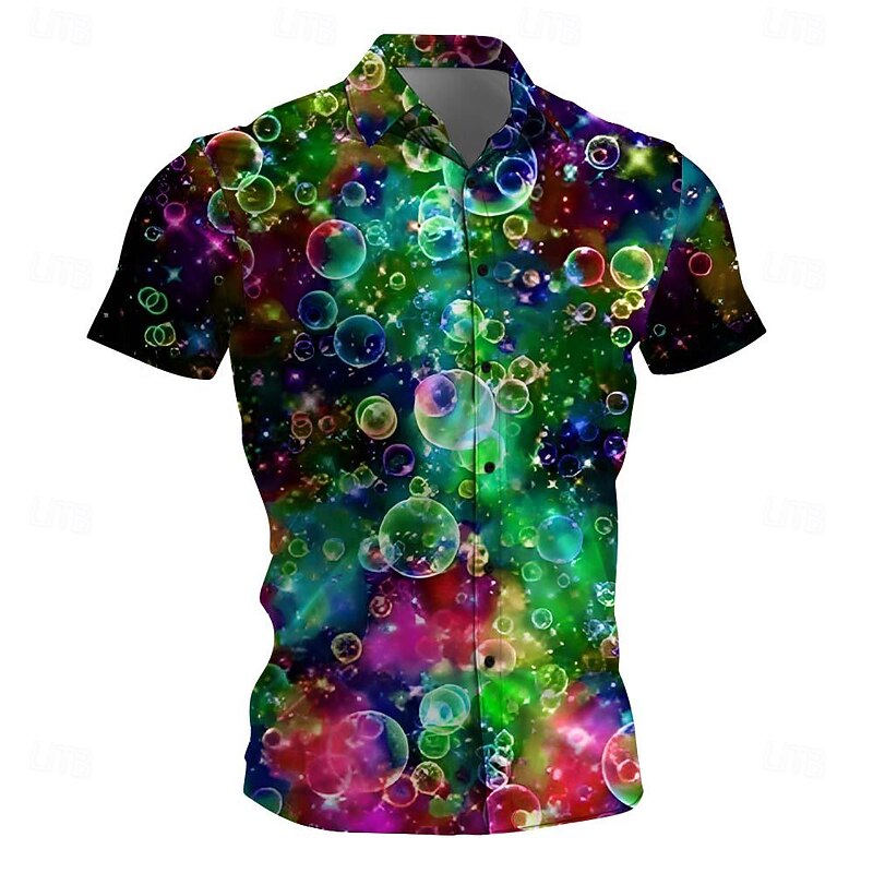 Men's Geometric Pattern Shirt Button Up Shirt Short Sleeve Casual Vacation Daily Summer Turndown Button Up 3D Print Yellow Purple Green2
