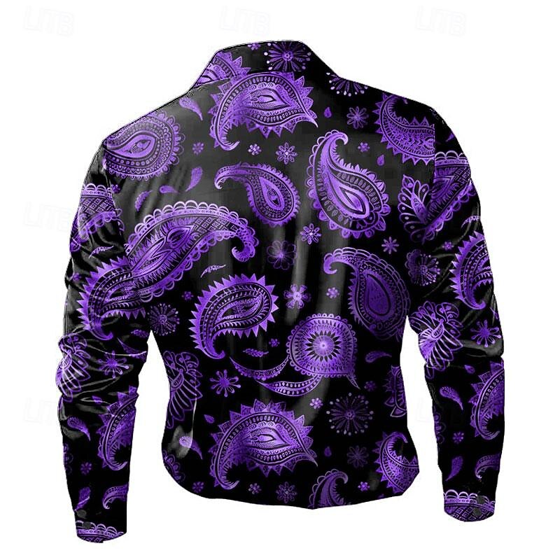 Men's Paisley Shirt Dress Shirt Button Up Shirt Long Sleeve Fashion Casual Vacation Dailywear Summer Spring Fall Turndown Collared Shirts Button Up 3D Print Purple2