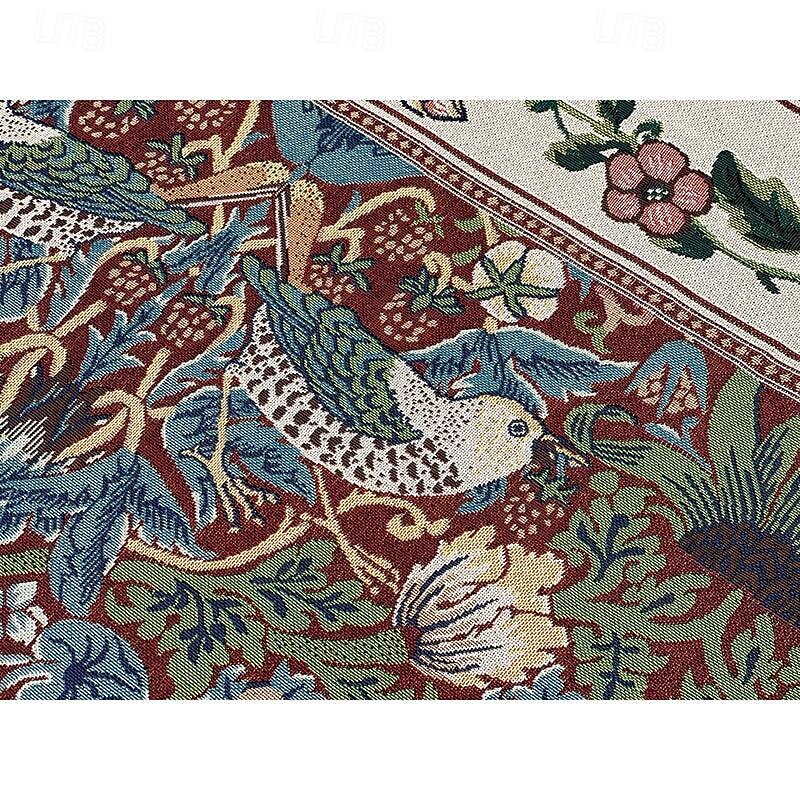 Jacquard Woven Tapestry Gobelin Aubusson Wall Hanging Strawberry Thief Begian Wall Tapestry Loom Cotton Weave Living Room Bedroom Decoration(without Stick and Tassels)4