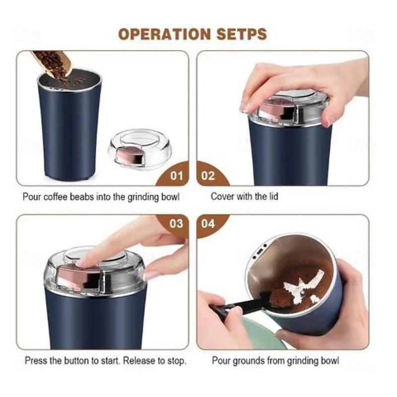Mini Electric Coffee Grinder,Stainless Steel Grain Grinder and Coffee Mill - Kitchen Herb Grinder for Home Use3