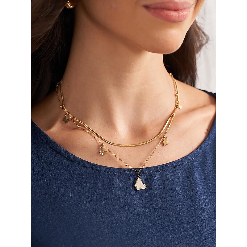 Elegant Gold Butterfly Pendant Layered Necklace for Women - Perfect for Parties and Casual Wear2