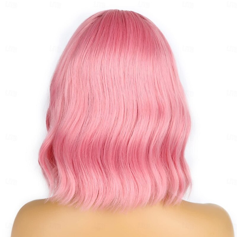 Wig for Women Pastel Loose Wavy Wig with Air Bangs Shoulder Length Bob Synthetic Cosplay Wig for Girl Colorful Costume Wigs3