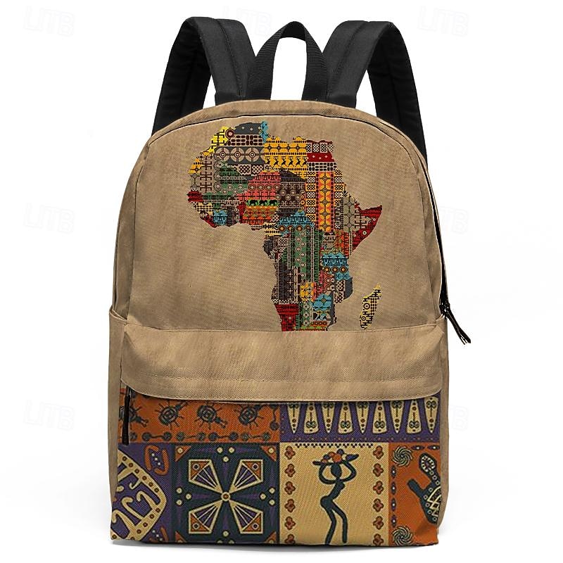 Ethnic African Map Print Backpack – Tribal Style School Bag with Cultural Patchwork Design, Lightweight Bookbag for Teens, Students, and Travel Lovers4