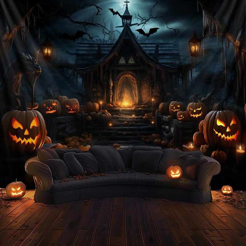 Halloween Decorations Hanging Tapestry Evil Pumpkins Jack O Lantern Wall Art Large Tapestry Mural Decor Photograph Backdrop Blanket Curtain Home Bedroom Living Room