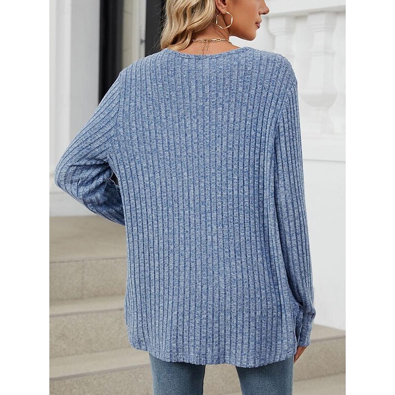 Women's Tunic Blouse Casual Solid Color Buttons Long Sleeve Regular Tops V Neck Daily Blue Purple Khaki Gray Spring Fall Winter3