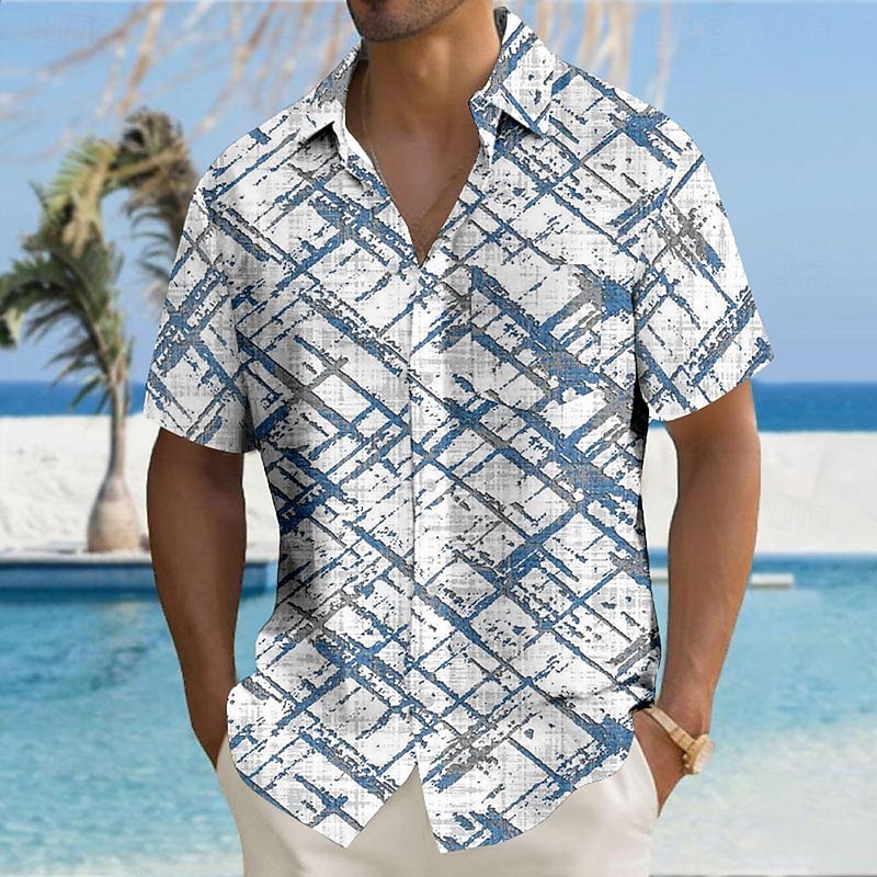 Men's Geometric Geometric Pattern Button Up Shirt Printed Shirts Short Sleeve Hawaiian Resort Outdoor Vacation Summer Turndown Print Button-Down Yellow Red Blue Green
