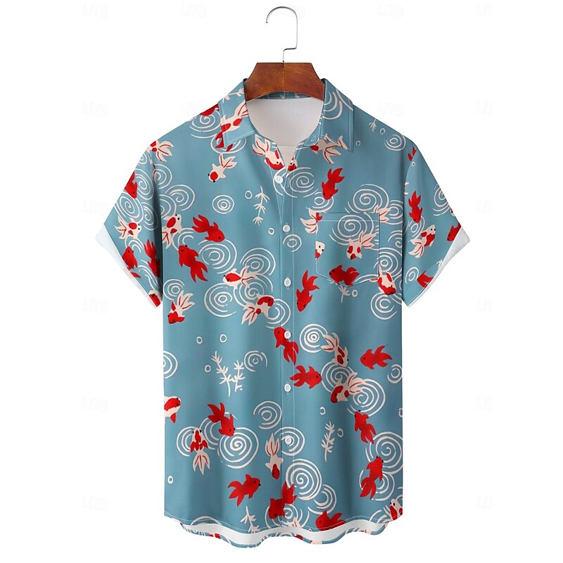 Men's Tropical Fish Summer Hawaiian Shirt Aloha Shirt Printed Shirts Short Sleeves Shirt Shirt Collar Casual Going out Weekend Beige M L XL