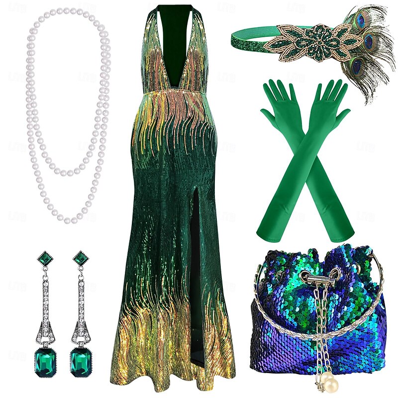 Roaring 20s 1920s Cocktail Dress Flapper Dress Dress Outfits The Great Gatsby Charleston Wedding Guest Sequins Tassel Fringe Feather Fancy Dress Women's New Year Masquerade Halloween Party / Evening2