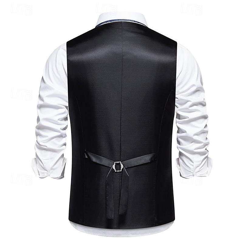 Men's Vest Gilet Daily Wear Vacation Going out Vintage Fashion Spring &  Fall Button Polyester Comfortable Plain Single Breasted V Neck Regular Fit Black Burgundy Dark Navy Vest3
