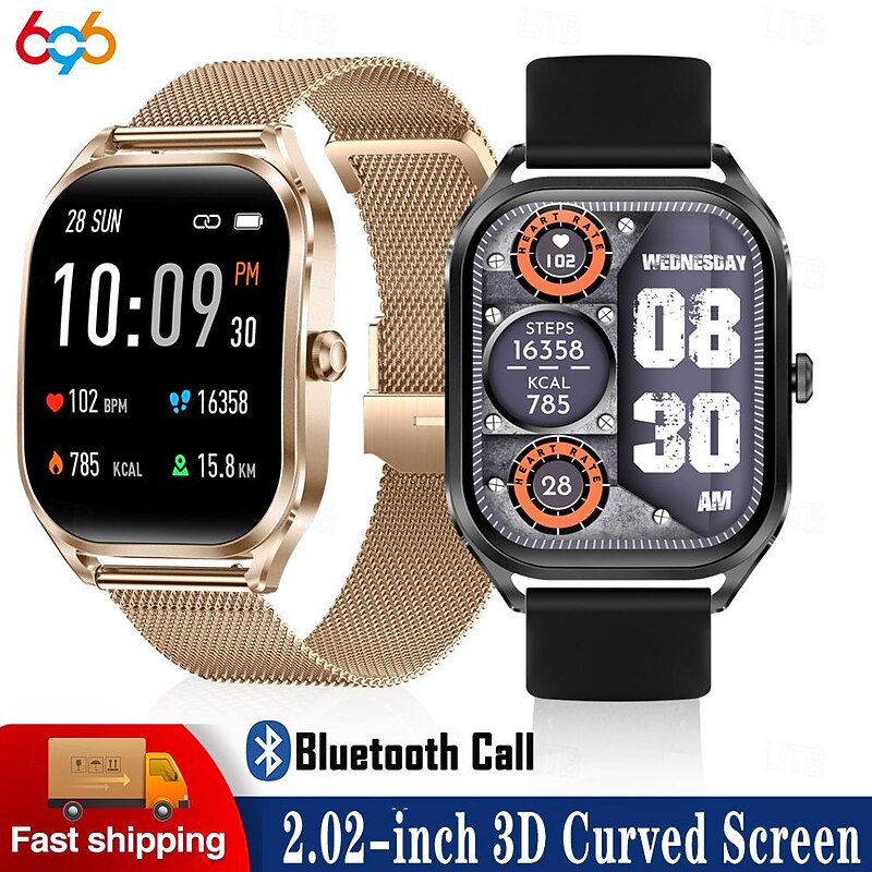 696 H35 Smart Watch 2.02 inch Smart Band Fitness Bracelet Bluetooth Pedometer Call Reminder Sleep Tracker Compatible with Android iOS Men Hands-Free Calls Message Reminder IP 67 44mm Watch Case