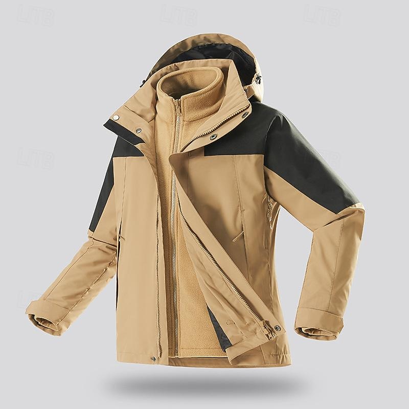 Men's Hiking Jacket Rain Jacket Hardshell Jacket Winter Outdoor Color Block Thermal Warm Windproof Water Resistant 3-in-1 Jacket Windbreaker Jacket Traveling Black White Army Green Khaki4